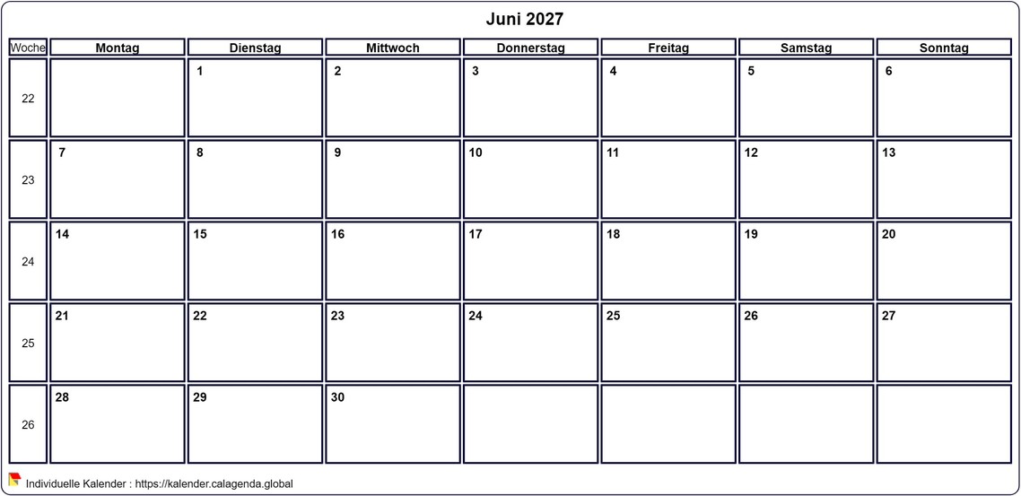 Kalender Juni 2027