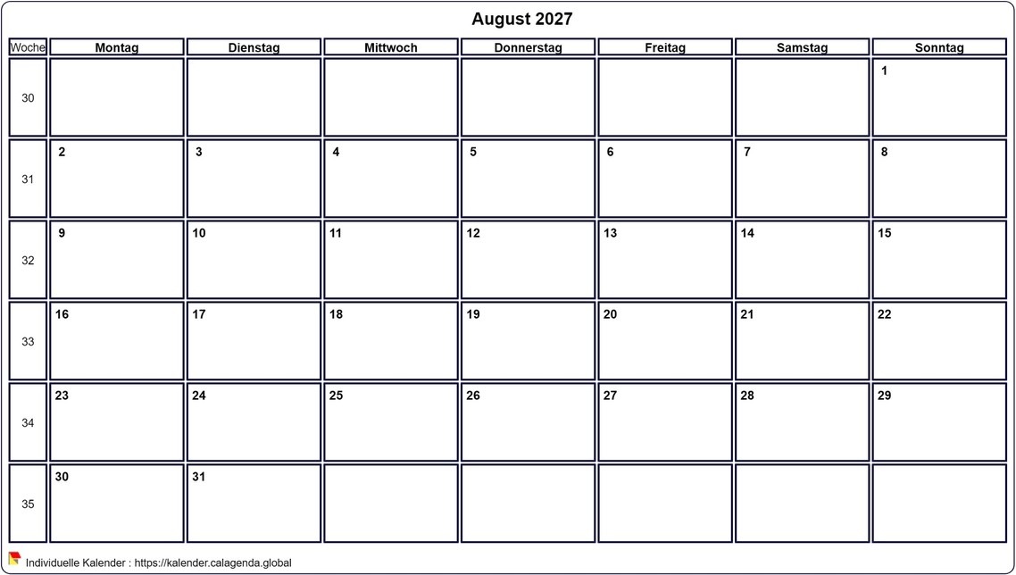 Kalender August 2027