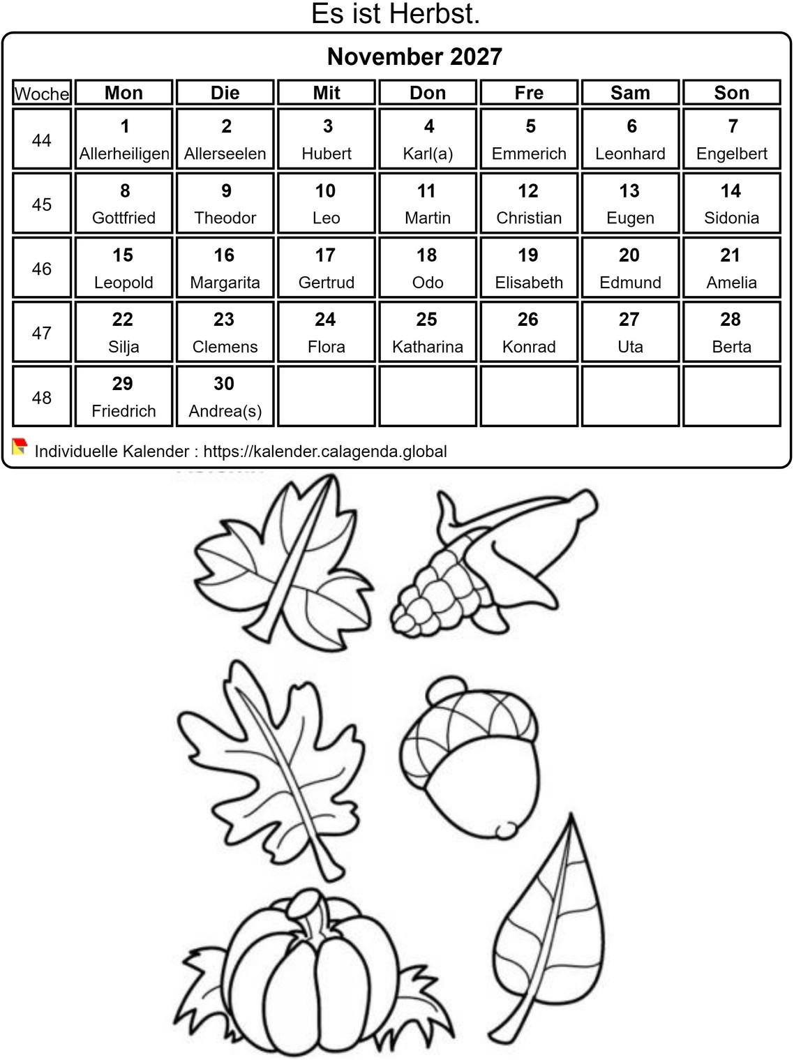 Kalender ausmalen November 2027