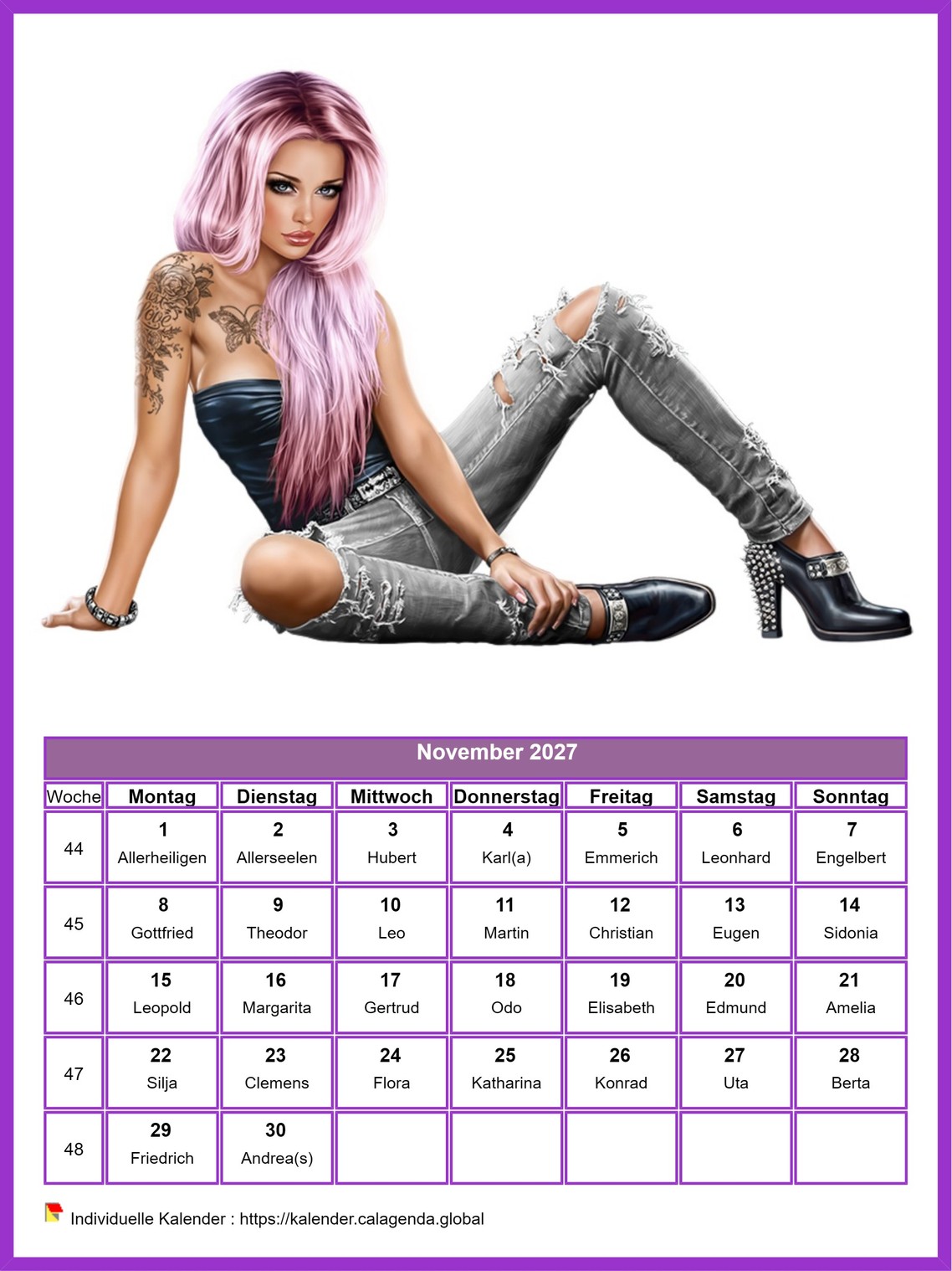 Kalender November 2027 Frauen