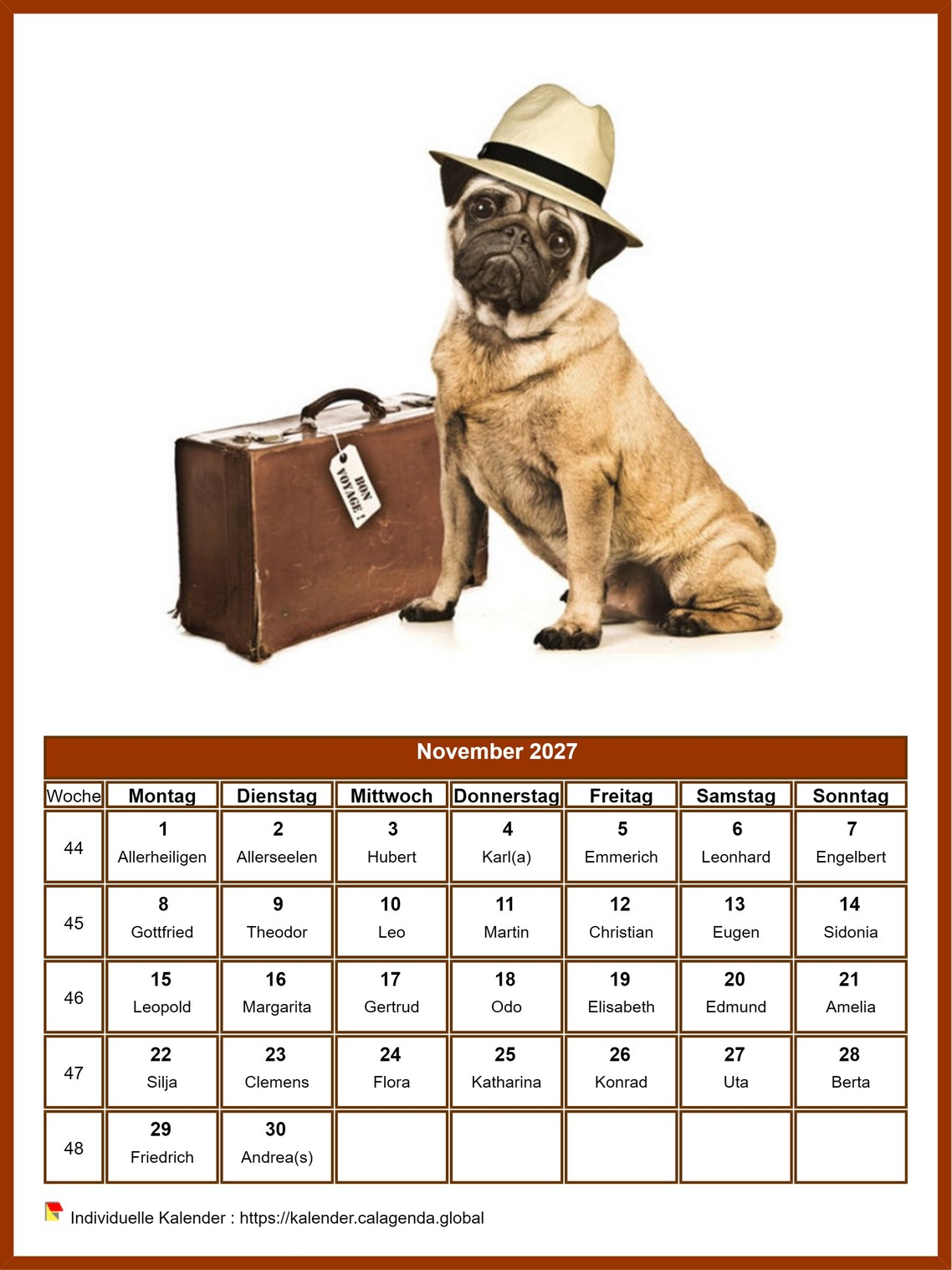 Kalender November 2027 Hunde