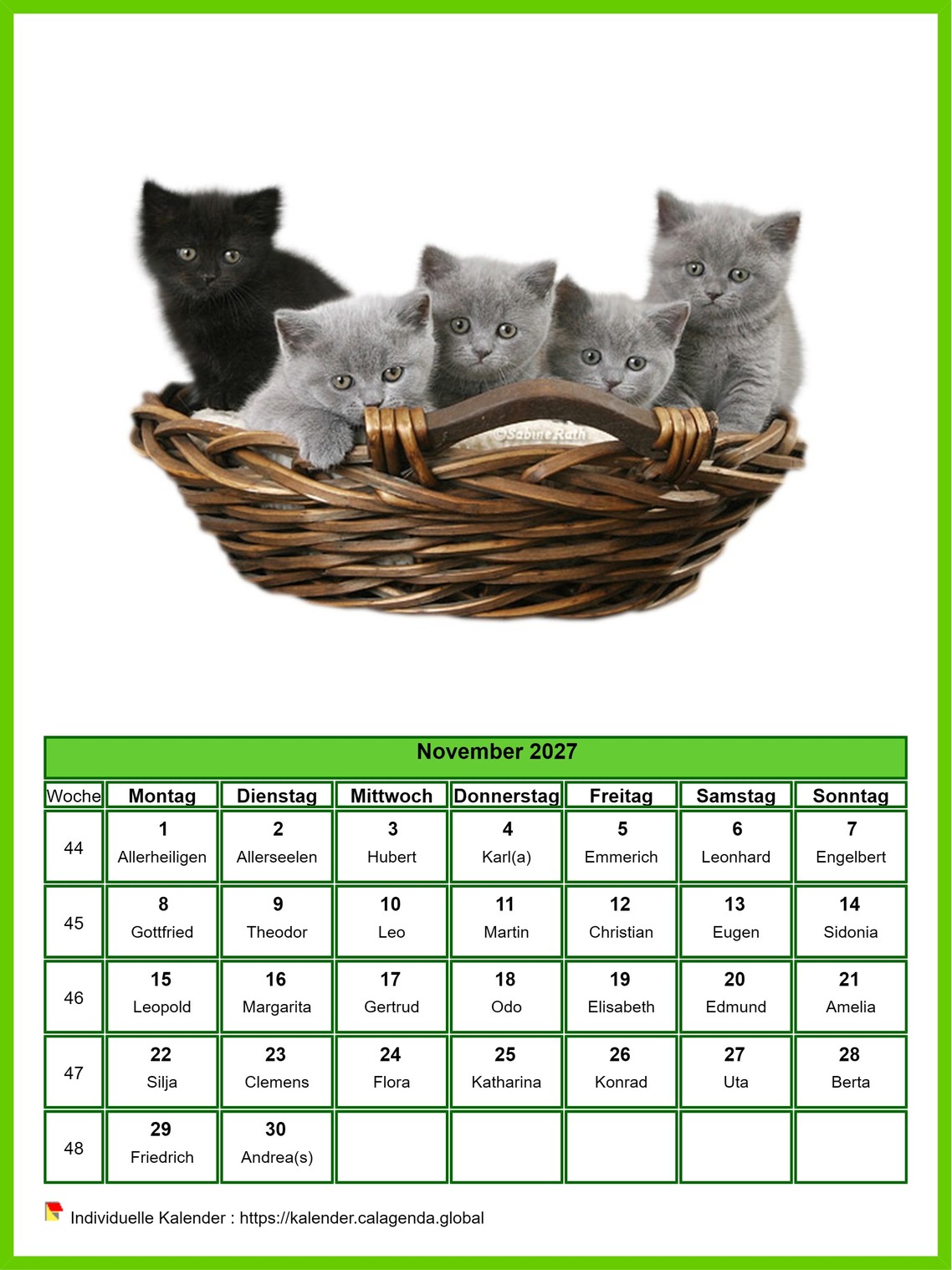 Kalender November 2027 Katzen