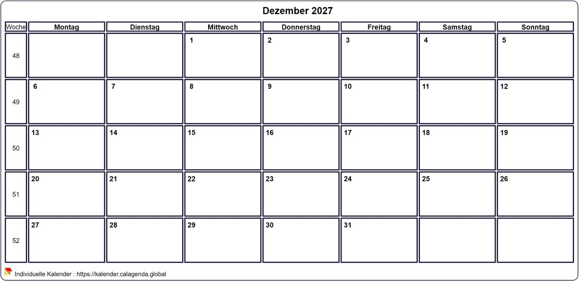 Kalender Dezember 2027
