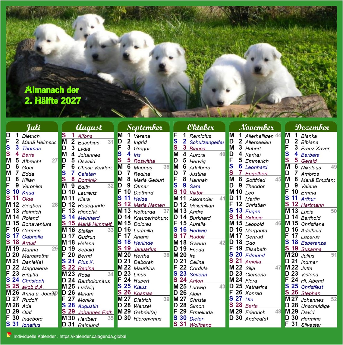 Kalender 2027 Halbjahreskalender mit Beiträgen