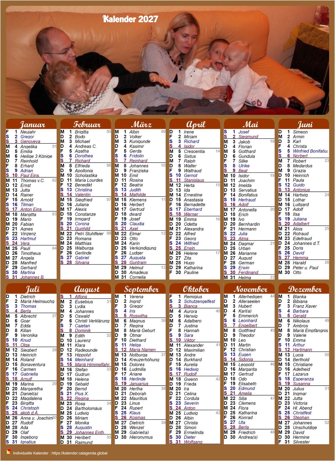 Kalender 2027 jährlicher Zeitplan für Beiträge