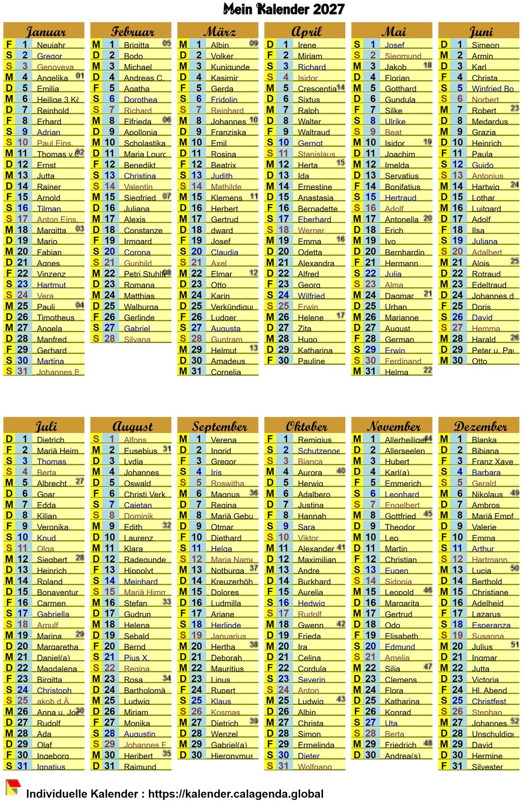 Jahrestaschenkalender im Format 10X15