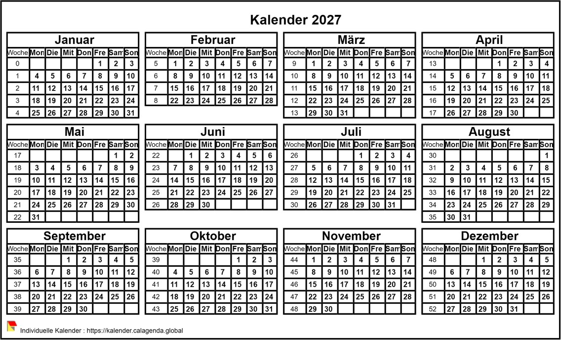 Kalender 2027 Format Querformat