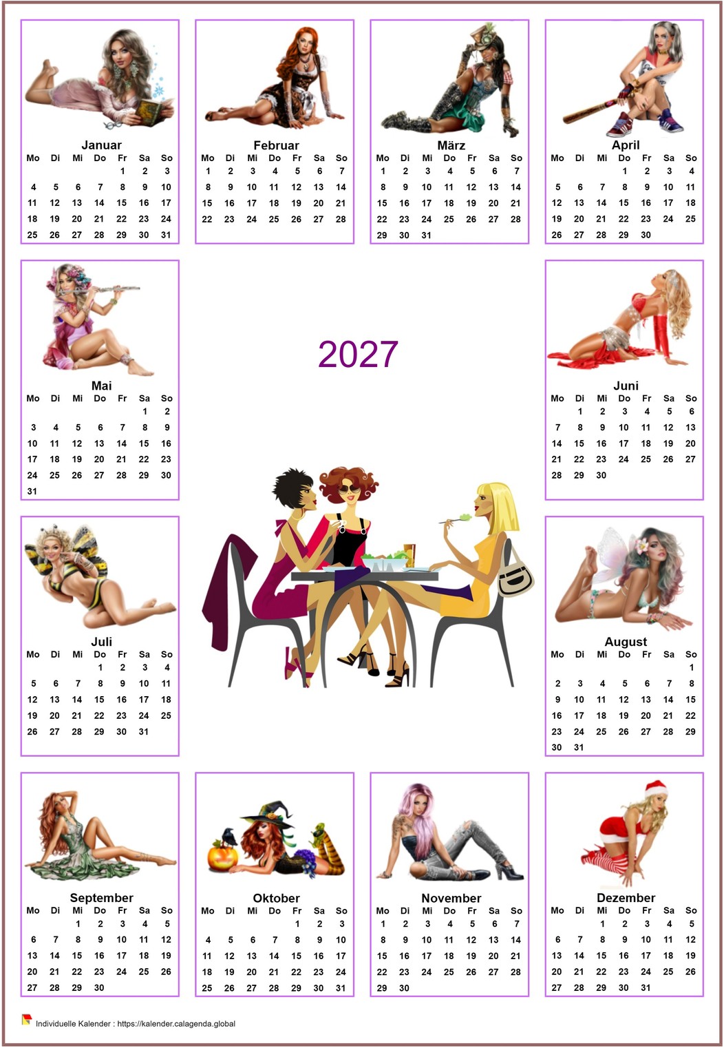  2027 Jahreskalender Tubes Frauen