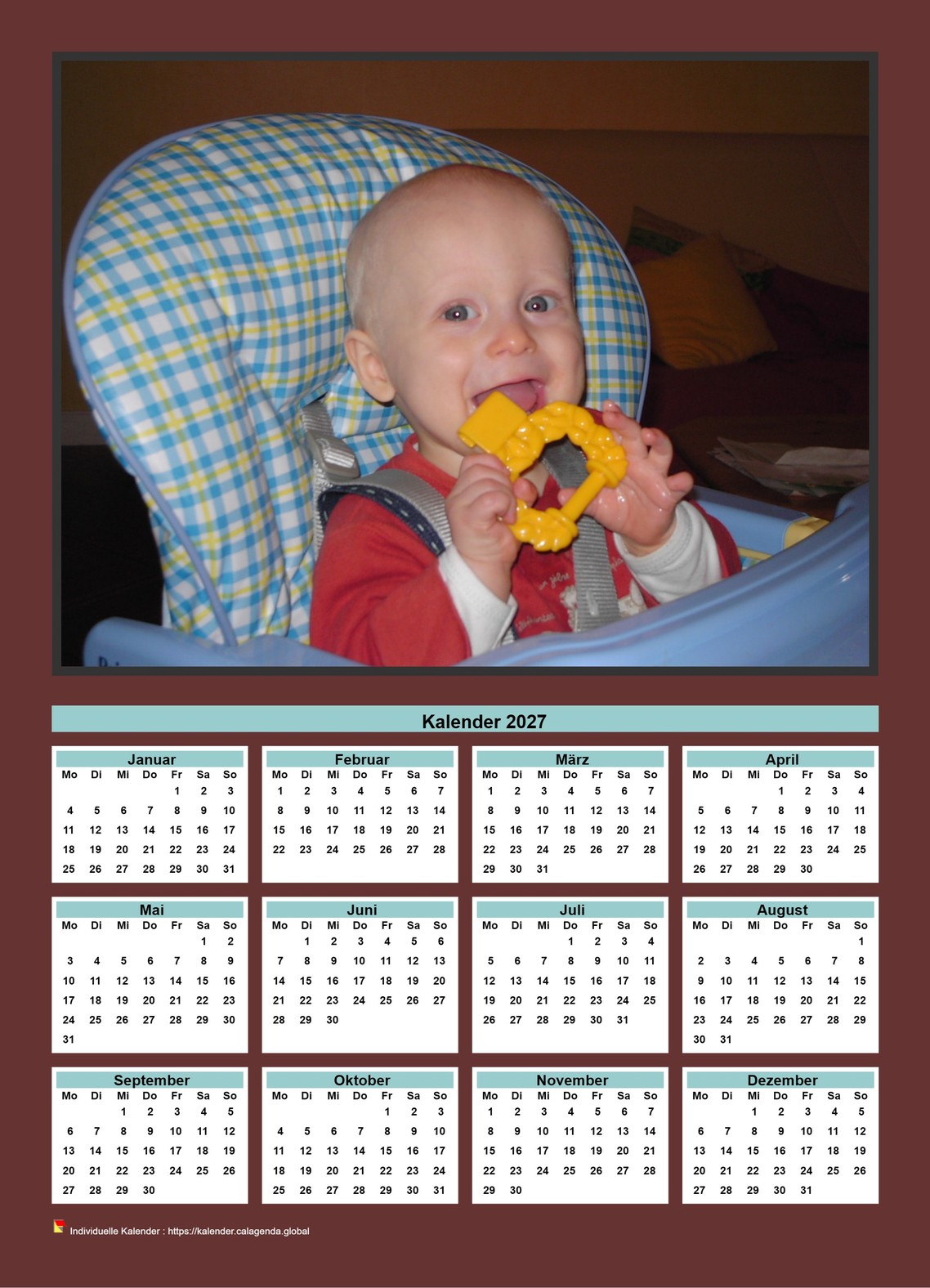 Kalender 2027 jährlich zum Ausdrucken mit Familienfoto