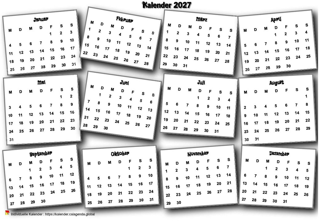 Kalender 2027 jährlich 3D durcheinander