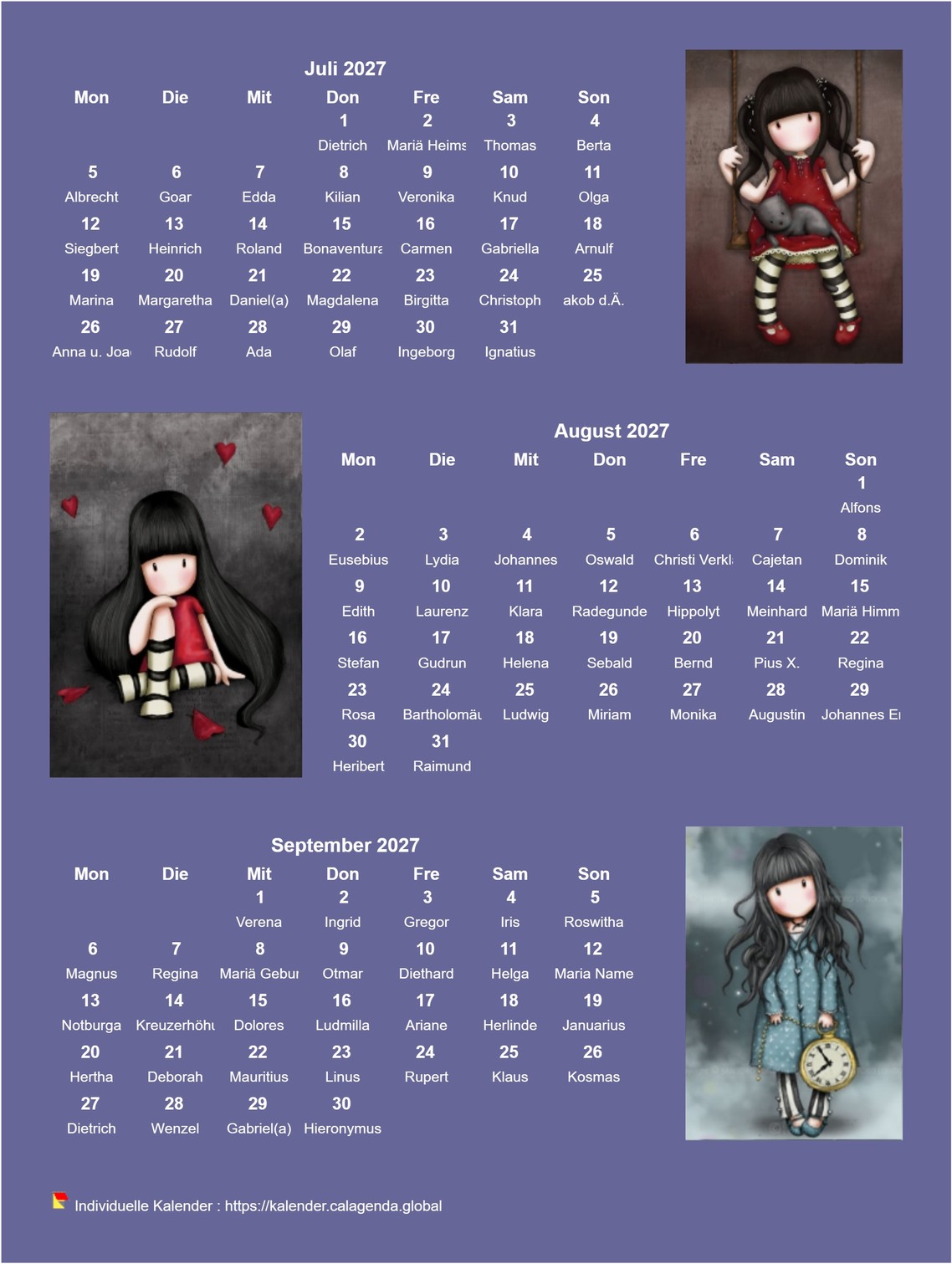 Kalender 2027 vierteljährlich Gorjuss