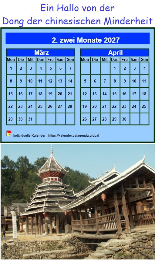 Kalender 2027 dekorativ zum Ausdrucken, zweimonatlich, Format Hochformat, mit Foto darunter