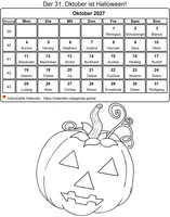 Oktober 2027 Malkalender