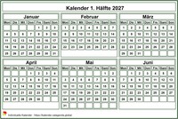2027 halbjährlicher weißer Minikalender
