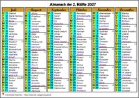 2027 Halbjahreskalender im Querformat mit Spalten