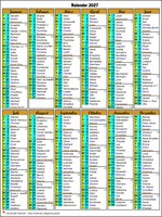 Jahreskalender 2027 - 6 Spalten - Hochformat