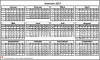 2027 Kalender zum Ausdrucken, Miniformat 4x3
