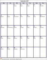 Kalender Oktober 2027 leer