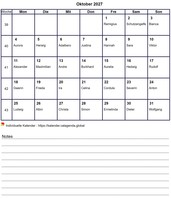 Oktober 2027 Kalender mit Notizen