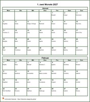 Zweimonatskalender 2027 Format Hochformat mit Namen