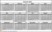 2008 Kalender zum Ausdrucken, Miniformat 4x3